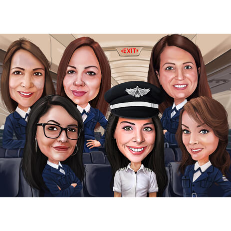 Pilots Group Caricature from Photos in Colored Style - example