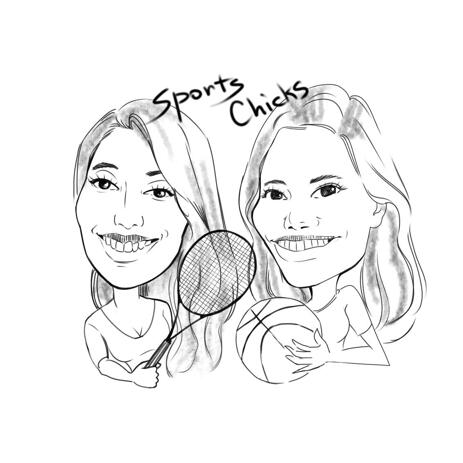 Two Persons Sport Caricature in Cartoon Outline Style from Photos - example