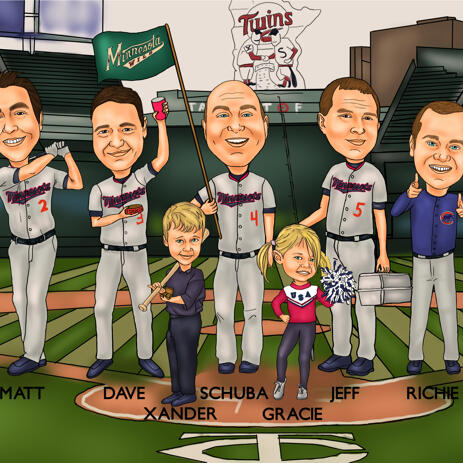 Baseball Groomsmen Caricature from Photos - example