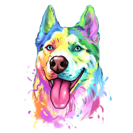 Delicate Pastel Watercolor Husky Portrait Cartoon from Photos - example