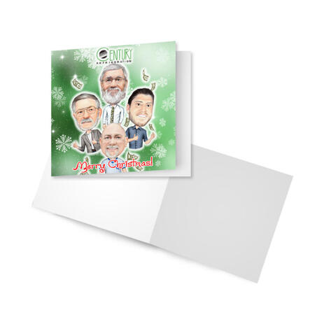 Corporate Merry Christmas Group Caricature Holiday Set of 10 Cards in Digital Style - example