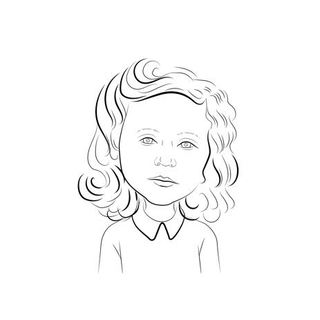Kid Caricature Cartoon Drawing from Photo in Black and White Outline - example