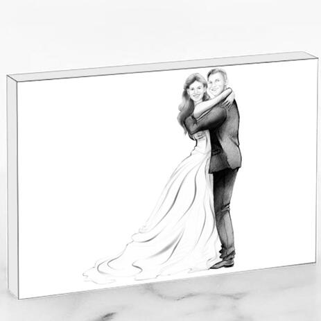 Just Married Caricature Printed as Photo Block - example