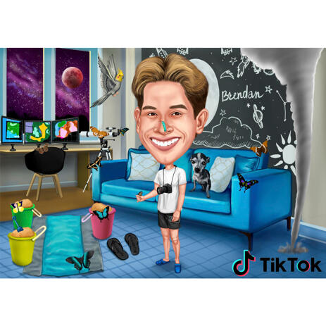 Full Body Photographer Caricature in Colored Style from Photos with Custom Background - example