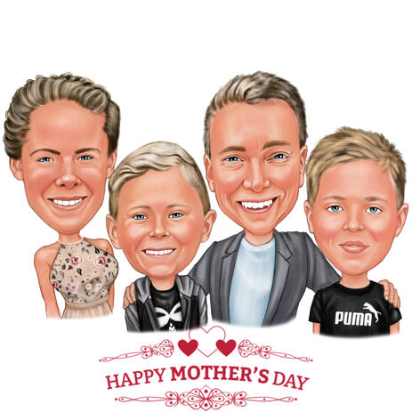 Family Caricature for Mother's Day Gift - example