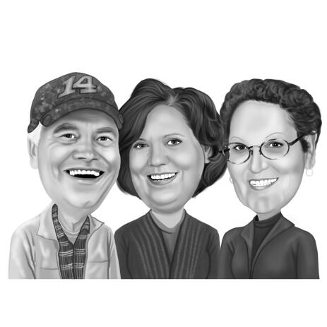 Coworkers Group Caricature in Black and White Style from Photos - example