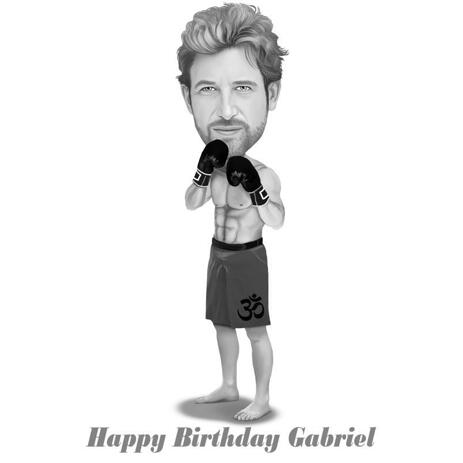 Boxing Person in Gloves Cartoon Portrait in Black and White from Photos - example