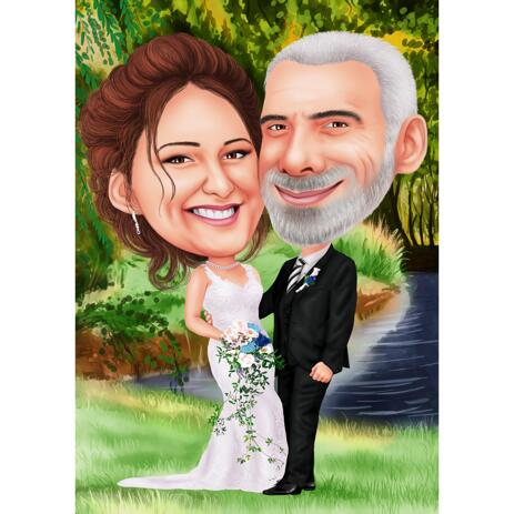 Lustige Hochzeitspaar Karikaturzeichnung Im Farbigen Digitalen Stil