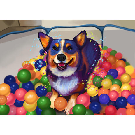 Happy Corgi Dog Watercolor Cartoon Drawing with Custom Background - example