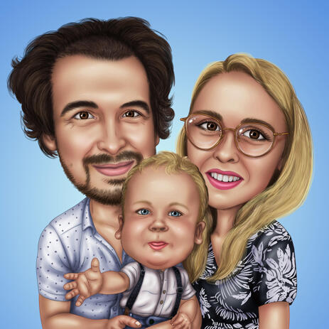 Lovely Family with Baby Caricature with Single Color Background - example