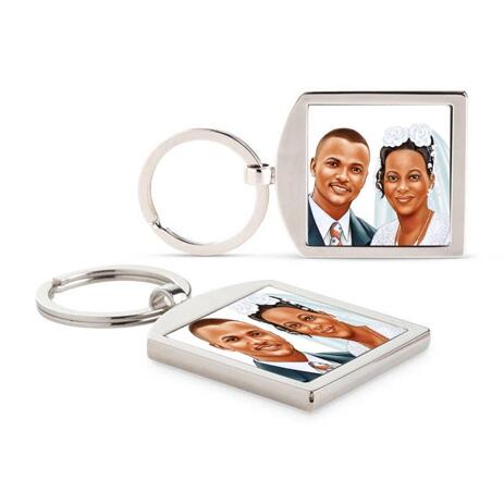Bride and Groom Caricature as Wedding Gift on Keyrings - example