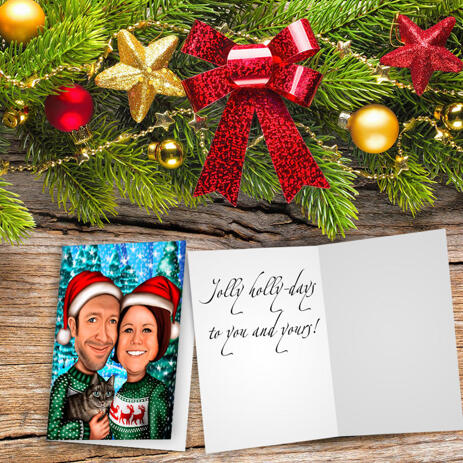 Christmas Couple Caricature Set of 10 Cards in Color Style from Photos - example