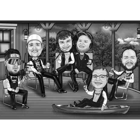 Groomsmen Caricature in Black and White Style for Bachelor Party Gift - example