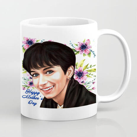 Mother's Day Cartoon Drawing in Color Style Printed on Mug - example