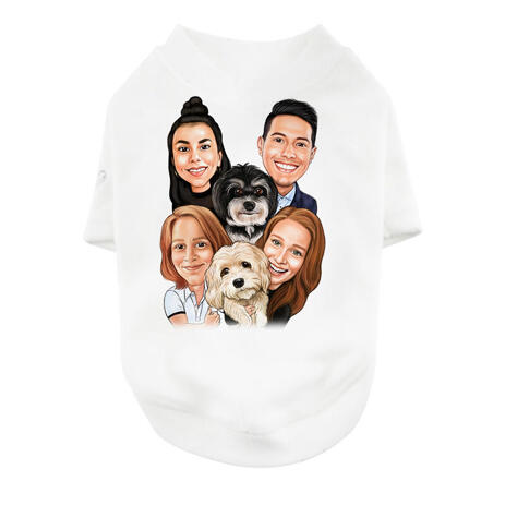 Family with Pets Caricature on Pet Shirt - example