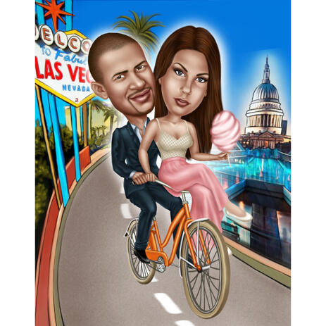 Couple with Bicycle Caricature from Photos - example