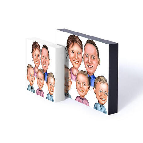 Family Portrait Caricature Print on Photoblock - example