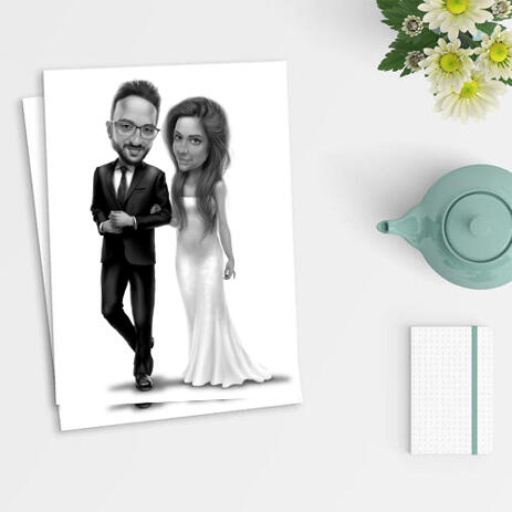 Newlyweds Caricature Drawing as Poster - example