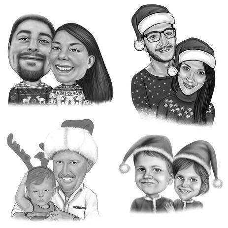Christmas Couple Caricature in Black and White Style - example