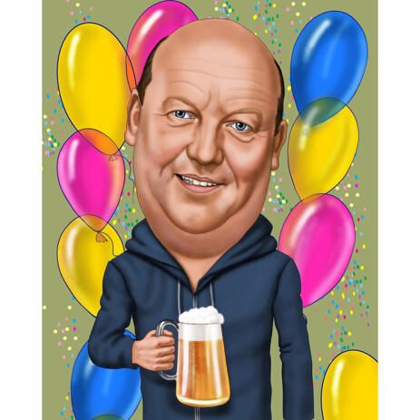 Father Caricature Drawing with Beer Mug for Birthday Day Gift - example