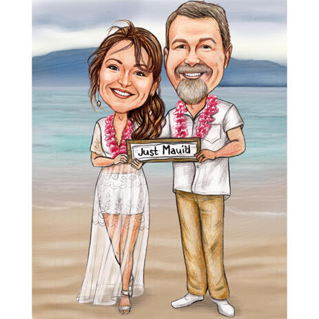 Just Married Couple Wedding Caricature in Colored Style from Photos - example