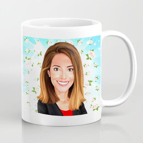 Female Caricature in Color Style with Background for Best Mothers Day Mug Print Gift - example