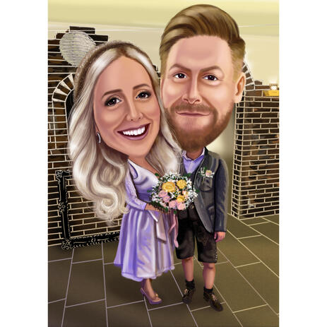 Customized Couple Caricature from Photo with Flower Bouquet - example