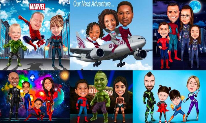 Superhero Family Caricature large example