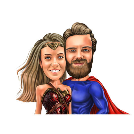 Superhero Inspired Costume Couple Caricature from Photos - example
