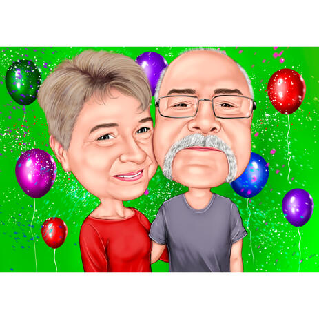 Couple Caricature from Photos with Colored Background for Grandpa Birthday Gift - example