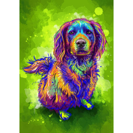Full Body Dog Caricature Portrait in Watercolor Style on Green Background - example