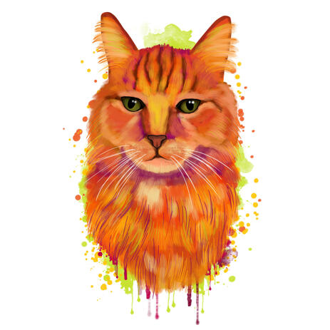 Beau Portrait De Dessin Anime De Chat Rougeatre A Partir De Photos Dans Un Style Aquarelle