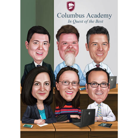 Custom Business Logo Portrait Caricature for Company Team with Background in Colored Digital Style - example