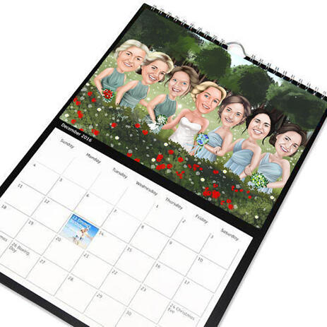 Group Wedding Caricature for Wedding on Calendar - example
