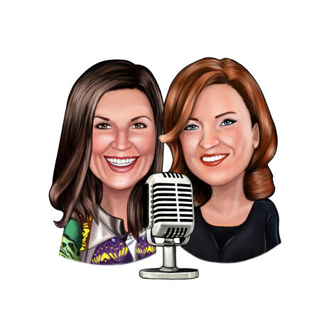 Two Persons Podcast Interview Caricature in Color Style from Photos - example