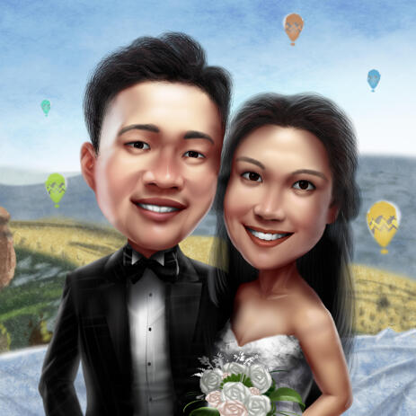 Personalized Wedding Couple Cartoon from Photo with Custom Background - example