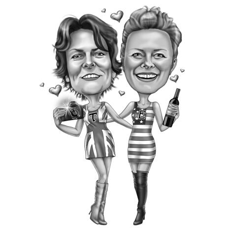 Best Friends Caricature Picture from Photos for Custom Birthday Gift - example