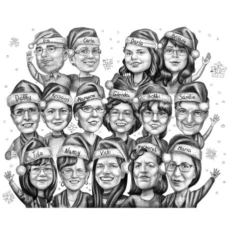 Immagini In Bianco E Nero Di Natale.Caricatura Di Gruppo Di Natale Da Foto Con Matite In Bianco E Nero