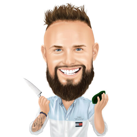 Colored Cook Caricature Gift from Photos for Chef and Culinarian Lovers - example