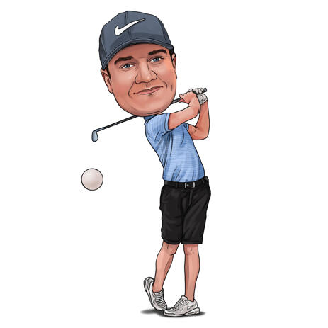 Ganzkörper-Golfkarikatur von Fotos auf weißem Hintergrund - example