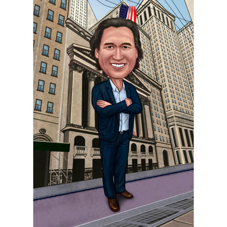Caricature Drawing in Colored Style with City Background - example