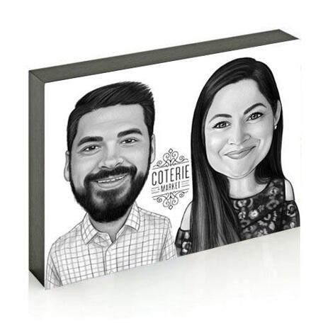 Business Partners Caricature on photo block - example