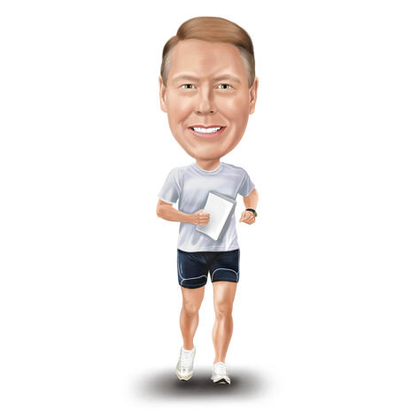 Jogging Coach Full Body Caricature Hand-Drawn from Photo - example