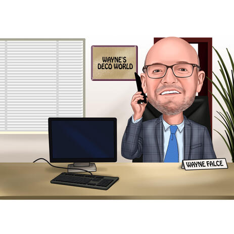 Busy Employee Caricature from Photo with Office Background - example
