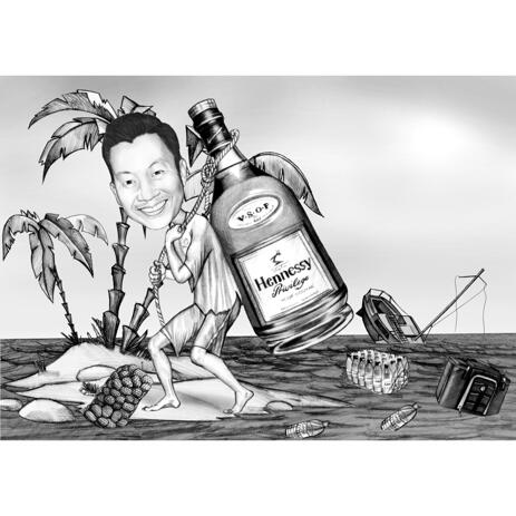 Person on Vacation - Funny Custom Caricature in Black and White Style - example
