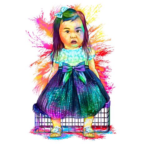 Aquarel Kid portret van foto's in Full Body - example
