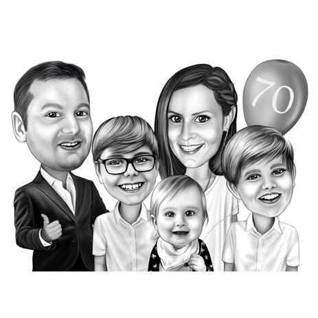 Family Cartoon Portrait from Photos in Black and White Style for Custom Relatives Gift - example