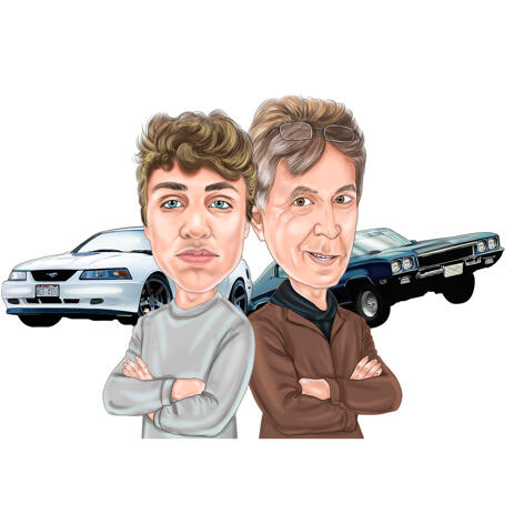 Two Person Car Owners Caricature Cartoon from Photos in Colored Style - example