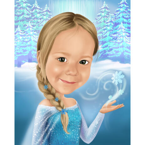 Kid Animated Elsa Caricature Portrait from Photos with Custom Background for Frozen Fans - example