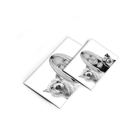 Owner with Pets Caricature on Magnets - example